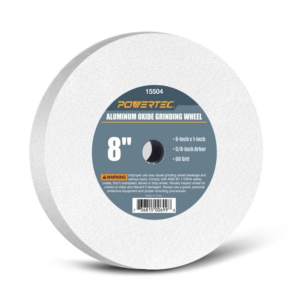 POWERTEC 8 in. x 1 in. x 5/8 in. 60 Grit White Aluminum Oxide Grinding Wheel for Bench Grinder