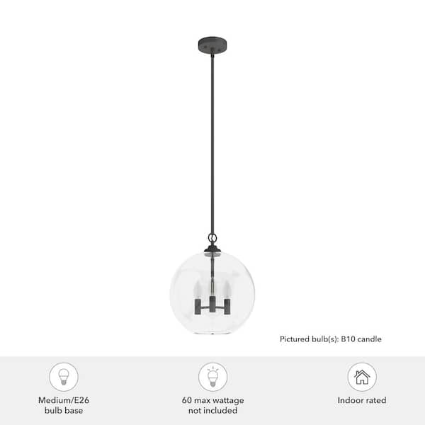 Hunter High Oaks 3-Light Noble Bronze Transitional Seeded Glass Globe LED Medium Hanging Pendant Light