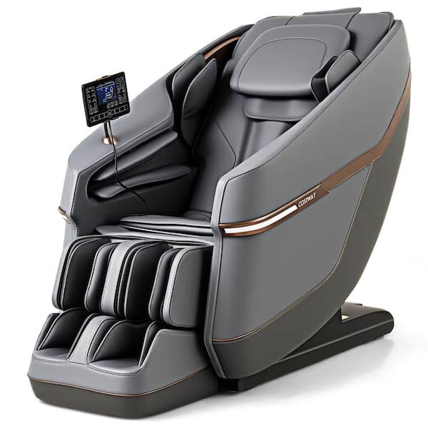 Gray PU Leather Massage Chair Full Body Zero Gravity Massage Chair with Airbags Waist Heater Foot Rollers Gray