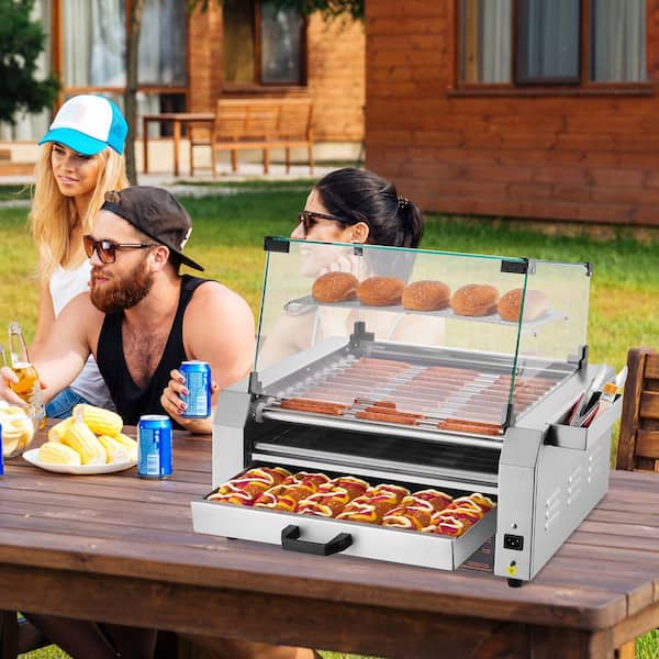 Hot Dog Roller, 30 Hot Dog 11 Rollers, Stainless Steel Sausage Indoor Grill Cooker, 1950 W Hot Dog Machine with Cover