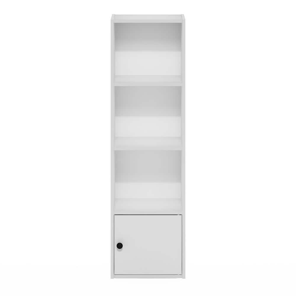 White Composite Wood 4-Tier Bookcase with Door Storage