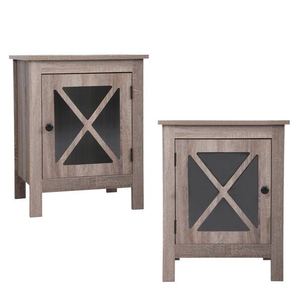 Kahomvis Light Gray Wooden Nightst and with X-Shaped Door 23.62 in. H x 18.9 in. W x 13.78 in. D (2-Pack)