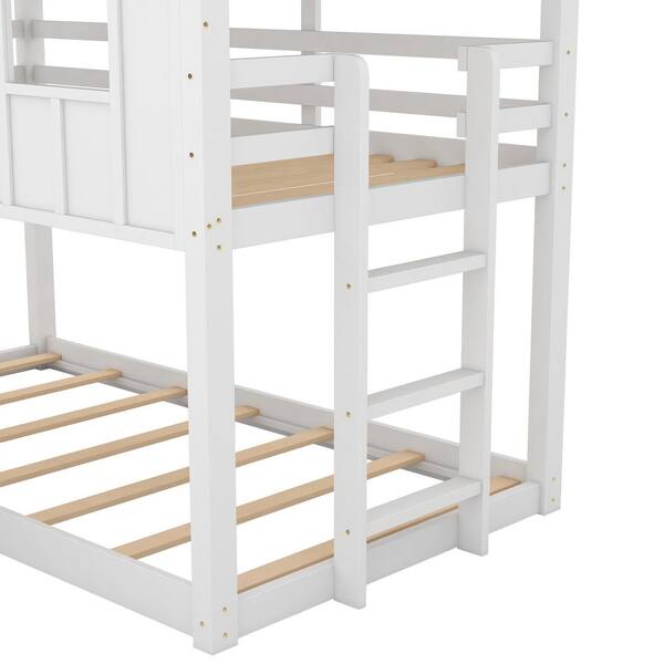 Polibi White Twin over Twin House Bunk Bed with Slide and