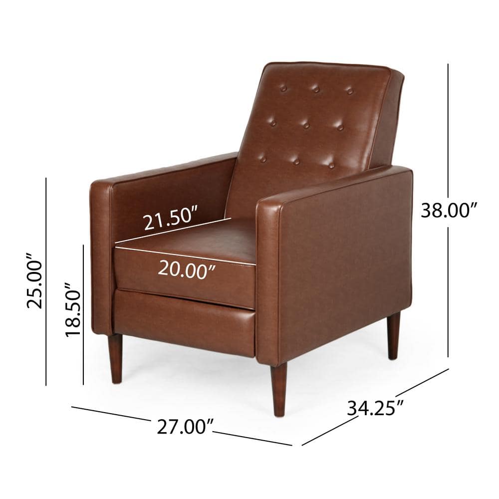 Mid-Century Modern Smooth Brown Faux Leather Recliner