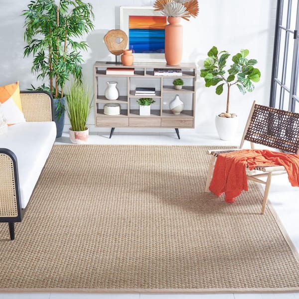 Natural Fiber Natural/Beige12 ft. x 12 ft. Border Woven Square Area Rug