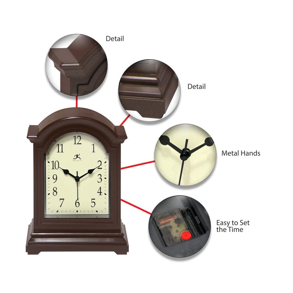 9.5" Dark Brown Quartz Grandfather-Style Tabletop Clock