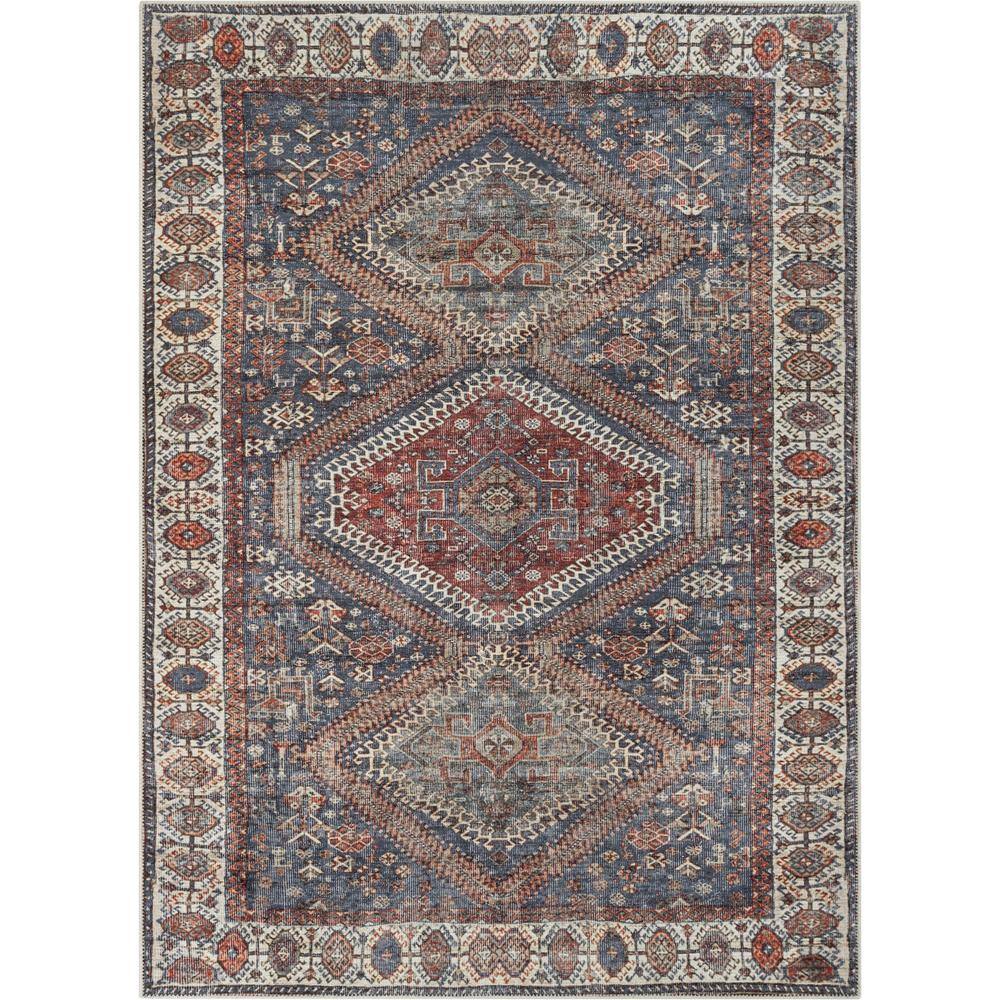 Lotus Ripon Blue Red Vintage Medallion Botanical Border 5 ft. 3 in. x 7 ft. 3 in. Machine Washable Area Rug price history on PriceWatchPro