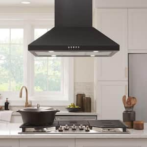 Siena 30 in. 350CFM Convertible Kitchen Island Pyramid Range Hood in Black with Charcoal Filters and LED Lighting