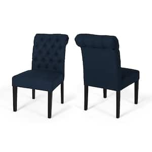 Broxton Navy Blue and Matte Black Fabric Dining Chairs (Set of 2)