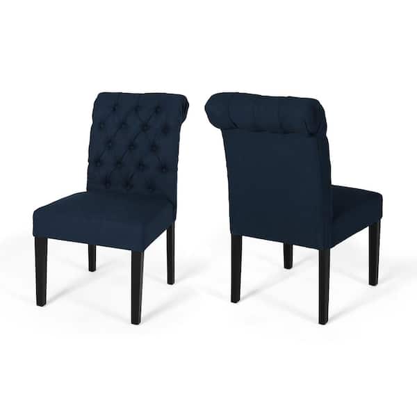 Unbranded Broxton Navy Blue and Matte Black Fabric Dining Chairs (Set of 2)
