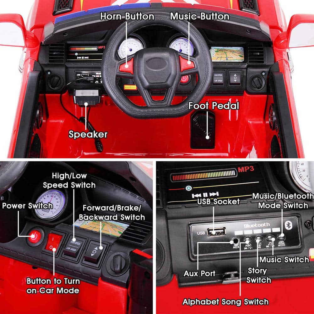 12V Red Fire Truck Ride-On with Remote Control and Siren