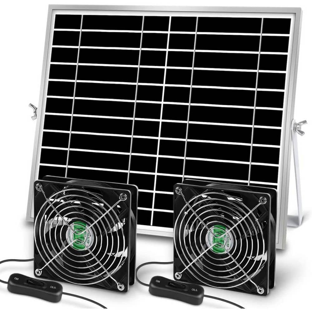 Vrbgify Solar-Powered Dual Fan with IPX7 Waterproof, 5 in. Fans, 13 ft ...