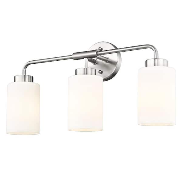 JAZAVA 21.6 in. 3 Light Brushed Nickel Vanity Light with Clear Glass Shade