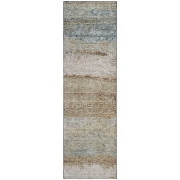 Mayfield Premium Machine Washable Abstract AMF2156 Beige 2 ft. x 7 ft. Runner Rug