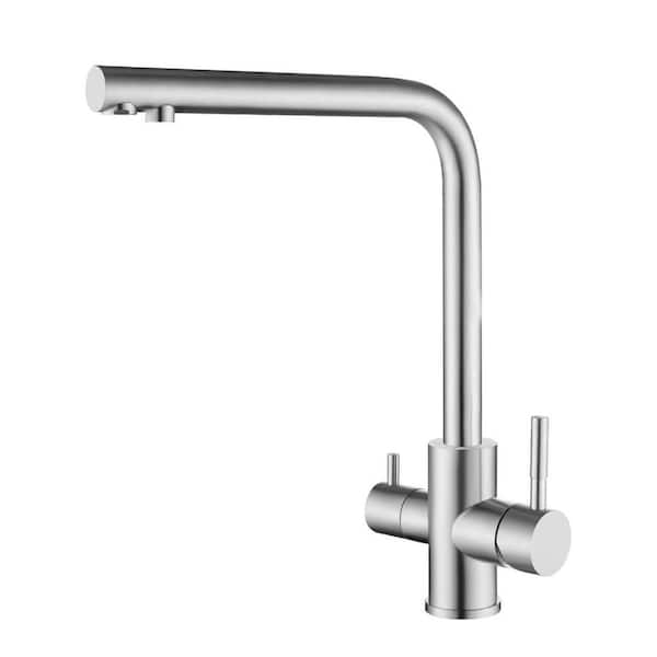 13.7 in. H Dual Handle Deck Mount High Arc 1Standard Kitchen Faucet with Integrated Water Filter in Brushed Nickel