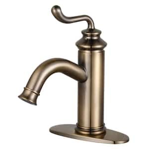 Royale Single-Handle Single Hole Monoblock Bathroom Faucet in Antique Brass