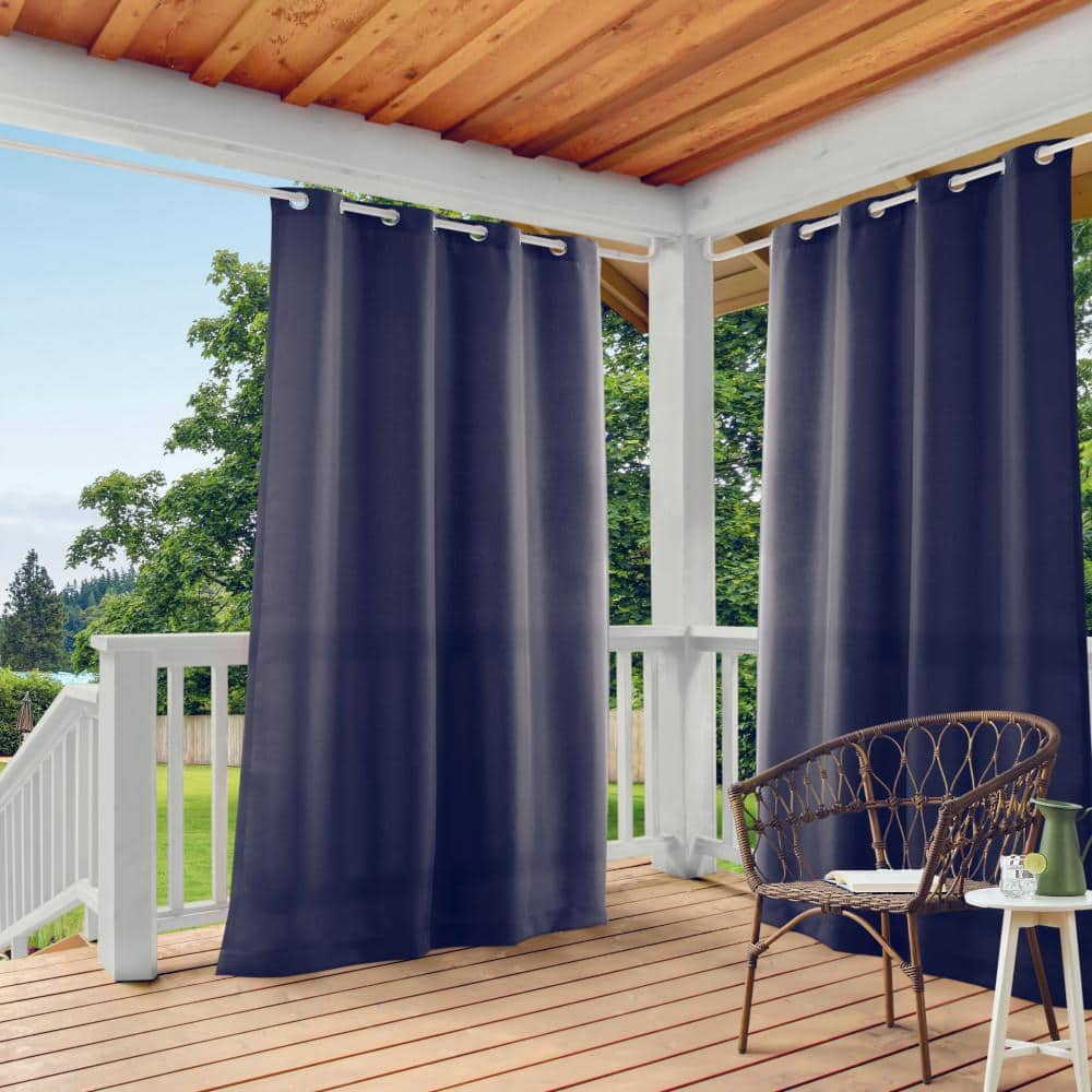 EXCLUSIVE HOME Cabana Navy Solid Light Filtering Grommet Top Indoor/Outdoor Curtain, 54 in. W x 84 in. L (Set of 2)