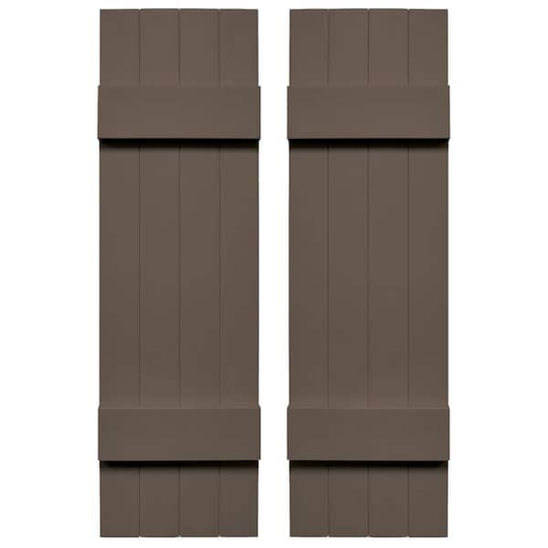 Ekena Millwork Builders Edge 14 in. W x 39 in. H Vinyl Board and Batten Shutters Pair in French Roast