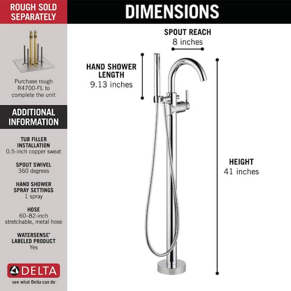 Delta Trinsic 1-Handle Floor-Mount Roman Tub Faucet Trim Kit with