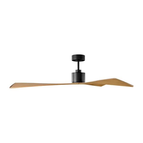 Generation Lighting - Fan Adler 60 in. Midnight Black Modern Downrod Mount Standard Ceiling Fan with Remote and Natural Honey Blades