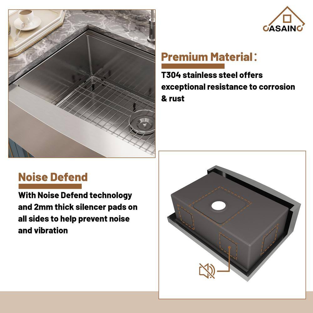 33" Brushed Stainless Steel Farmhouse Workstation Kitchen Sink