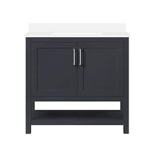 Vegas 36 in. W x 19 in. D x 34 in. H Single Sink Bath Vanity in Dark Charcoal with White Engineered Stone Top