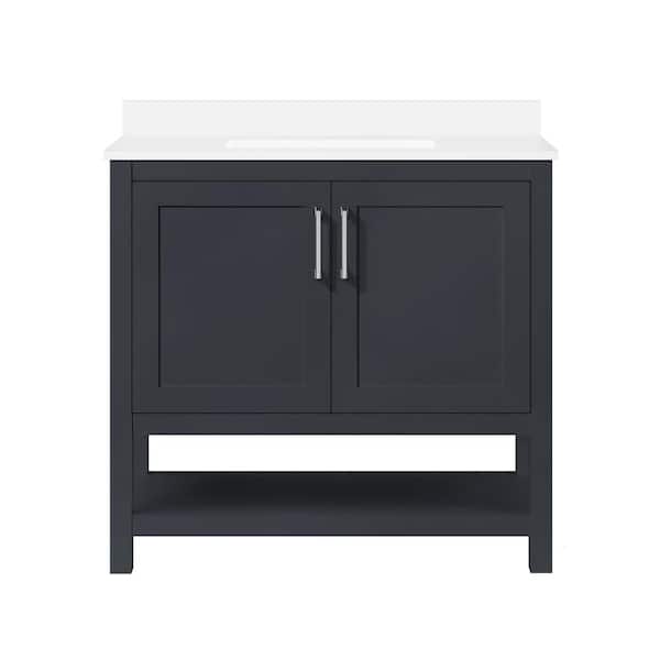 Vegas 36 in. Single Sink Dark Charcoal Bath Vanity with White Engineered Stone Top (Assembled)