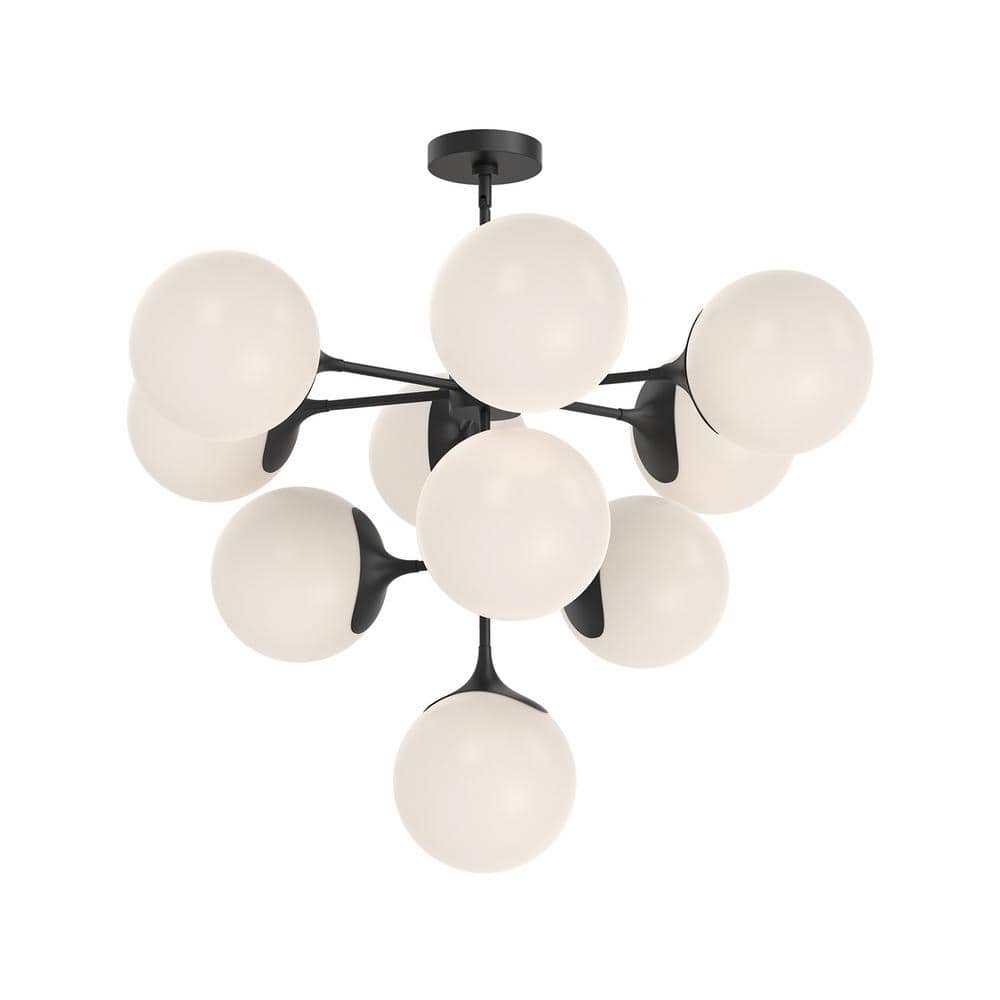 Nouveau Parisian 1920s Inspired Matte Black 10-Light Chandelier