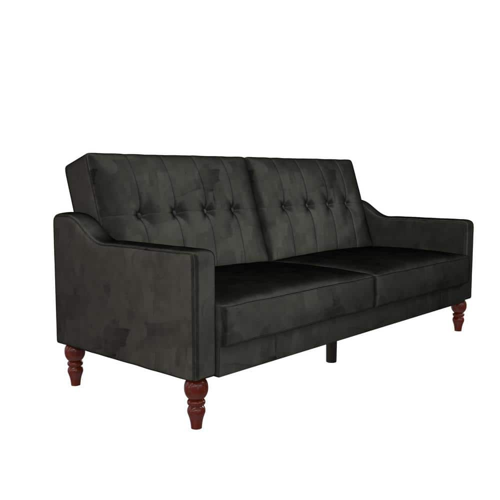 Novogratz Beatrice Black Velvet Coil Futon, Convertible Sofa 2373079N ...