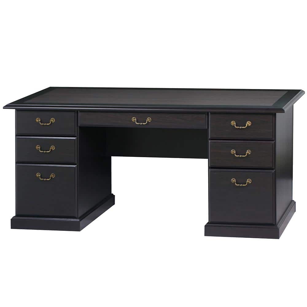 Espresso Wood Executive Desk with Drawers and Filing Cabinet