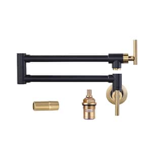 Contemporary Wall Mounted Pot Filler with 2 Handles in Gold & Black