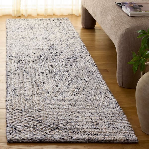 Natural Fiber 2 ft. x 8 ft. Black/Ivory Distressed Geometric Runner Rug