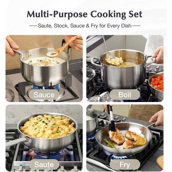 JFVKAF 10-Piece Stainless Steel Cookware Set Silver Food-Grade Non