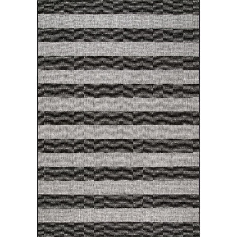 Black and Light Gray Striped Synthetic Rectangular Area Rug, 5'3" x 7'6"