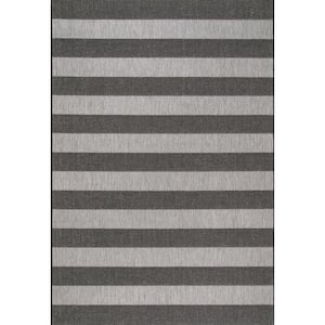 Haylie Chevron Striped Black 5 ft. x 8 ft. Indoor/Outdoor Patio Area Rug