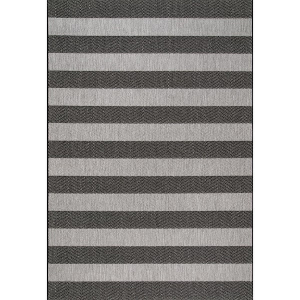 Haylie Chevron Striped Black 5 ft. x 8 ft. Indoor/Outdoor Patio Area Rug