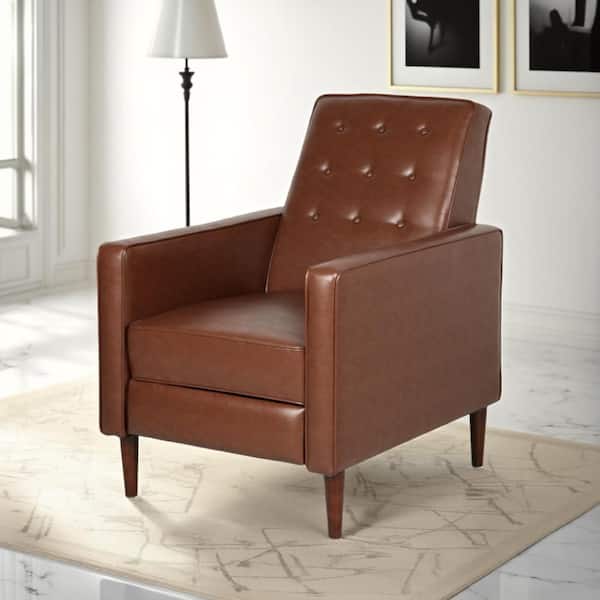 Benjara Recliner Brown Faux Leather Glider Recliner Chair with Tufted Cushioned