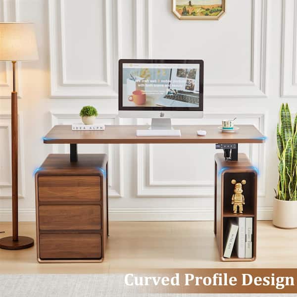 ATHMILE 43.3 in.H Electric Rectangle Walnut MDF Stand Desk with