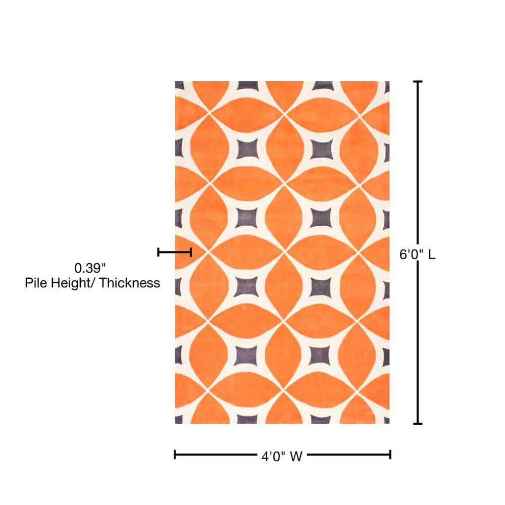 Deep Orange Geometric Tufted Reversible Area Rug 4x6