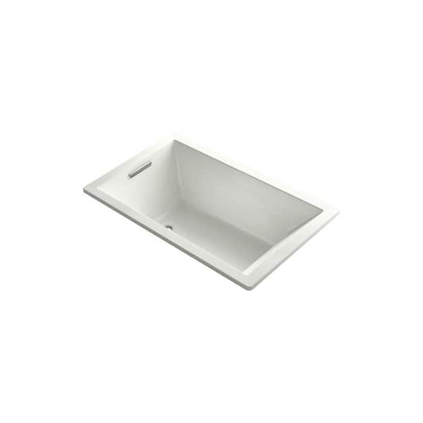 KOHLER Underscore 60 in. x 36 in. Rectangular Soaking Bathtub with Reversible Drain in Dune, VibrAcoustic Bask
