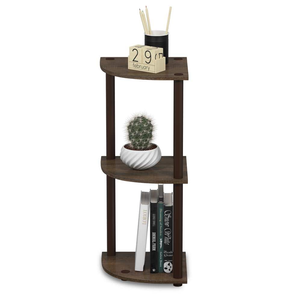 Walnut Brown 3-Tier Corner Ladder Bookcase