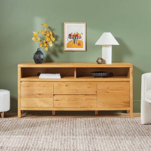 Modern Farmhouse Rustic White Oak MDF 65 in. Sideboard with Storage Doors and Drawers