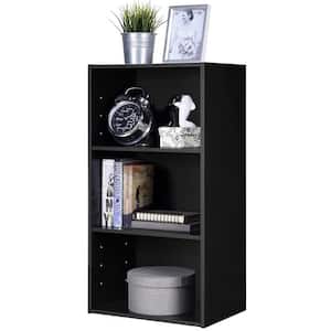 17 in. Black MDF 3-Tier Storage Cabinet Multi-functional Display Open shelf Bookcase