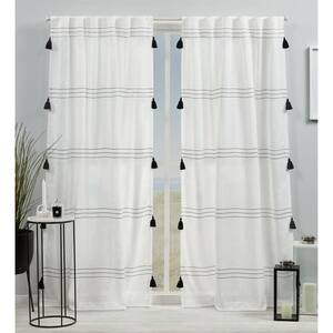 Demi Black Horizontal Stripes Light Filtering Hidden Tab / Rod Pocket Curtain, 54 in. W x 96 in. L (Set of 2)