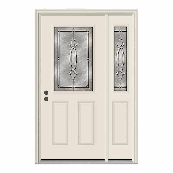 JELD-WEN 50 in. x 80 in. 1/2 Lite Blakely Primed Steel Prehung Right-Hand Inswing Front Door with Right-Hand Sidelite