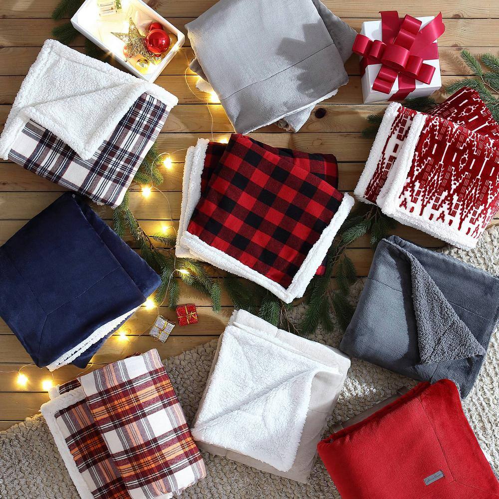 Brown Plaid Cotton Sherpa Reversible Throw Blanket