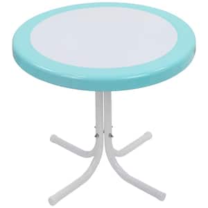 22 in. Outdoor Retro Tulip Side Table Blue and White