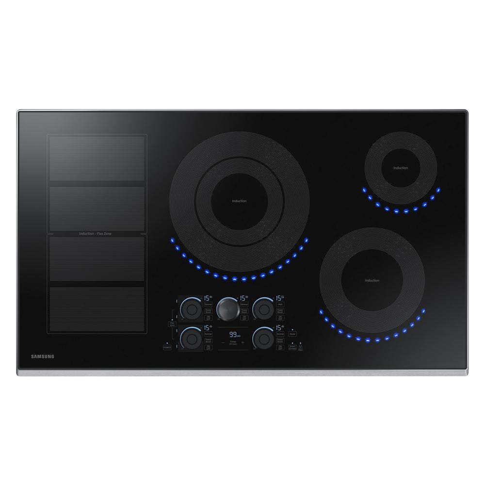 Samsung 36 in. Induction Cooktop with Stainless Steel Trim with 5 Elements and Flex Zone Element, Silver