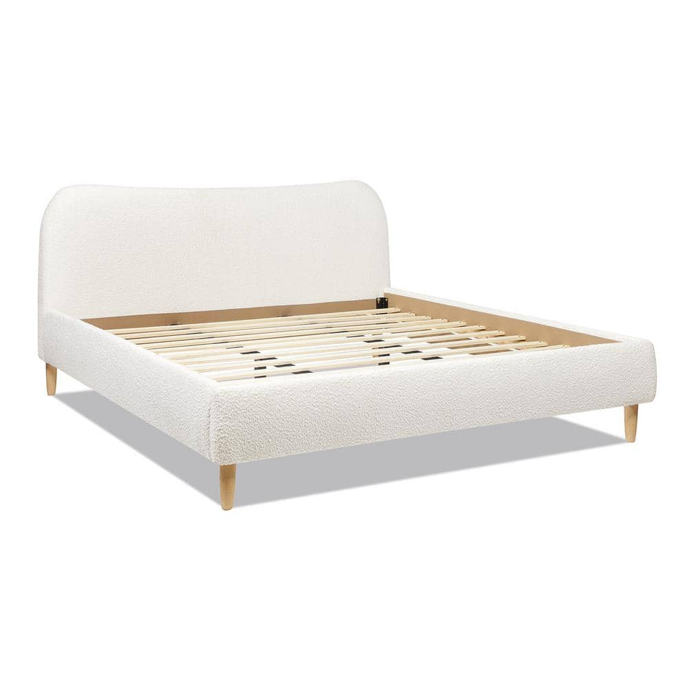 Jennifer Taylor Curve Ivory White Boucle Bed Frame Queen Upholstered ...