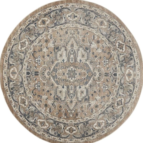 10 ft. Round Gray Medallion Washable Area Rug